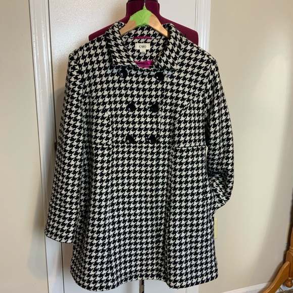 Cato Jackets & Blazers - Like New Cato Wool Blend Geometric Pea Coat  Herringbone Black/White